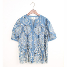 Damenbrodery Shortsleeve Bluse